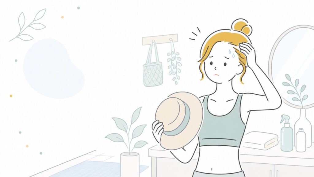 帽子をかぶった日の生え際の汗と頭皮のこもりが気になるイメージ
