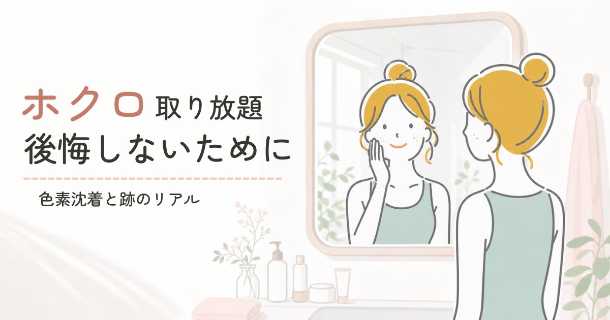 ホクロ取り放題後の色素沈着について考える40代女性のイメージ