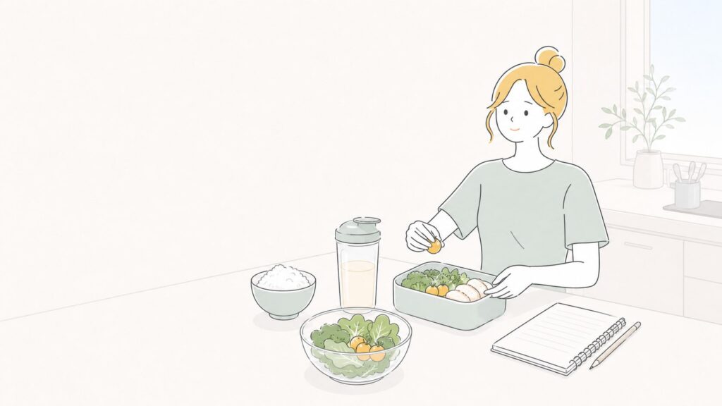 食事を整えながら無理なく健康習慣を続ける女性のイメージ